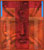 Mitleid, Erbarmen, Gesicht Jesus, darüber feine Strichzeichnung Jesus am Kreuz, Hauptfarbe rot, hellblauer Streifen am linken und rechten Rand