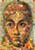 Bildfüllendes Frauenportrait, wie mit farbigen Mosaiksteinen geschaffen, grosse melancholische Augen