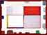Abstrakt, weisslicher Hintergrund, in der Mitte vier liegende Rechtecke, oberes rechtes rot, Rand farbige Pinselstriche