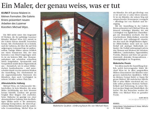 Presseartikel Luzerner Zeitung, Ausstellung Galerie Kriens