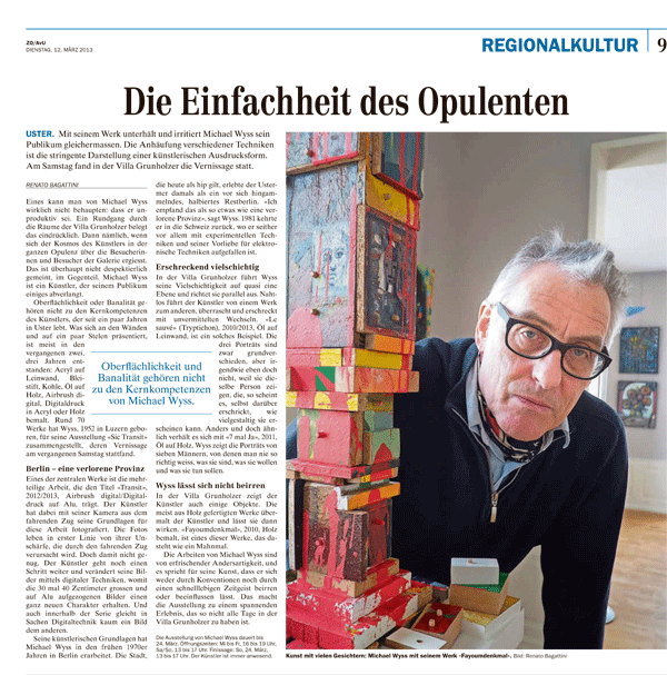 Presseartikel Einzelausstellung «SIC TRANSIT» in der Villa Grunholzer, Uster.