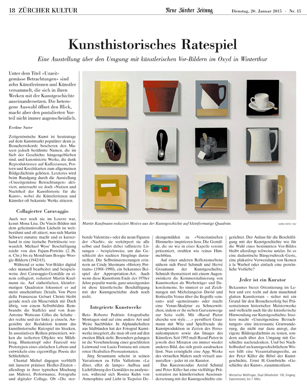 Presseartikel Gruppenausstellung Oxyd, Winterthur.